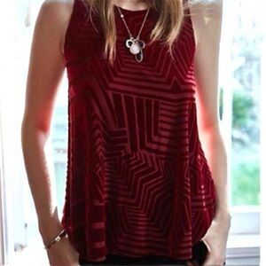 Sunday in Brooklyn Anthropologie Ruby red velvet Labrynth sleeveless swing top